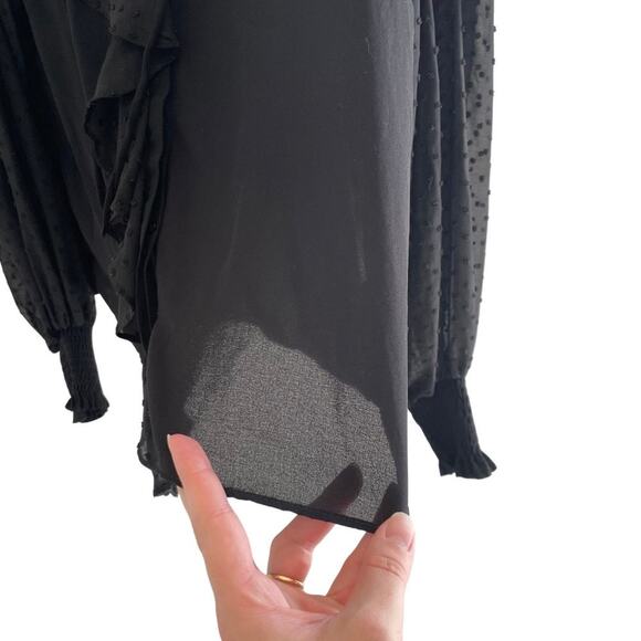 ZARA Ruffle Swiss Dot Sheer Balloon Sleeve Blouse Black Size Small 0632C - Picture 5 of 9